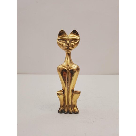 Vintage Solid Brass Cat Figurine Paper Weight, Cool Cat, Modern Mid Century, - Picture 1 of 10